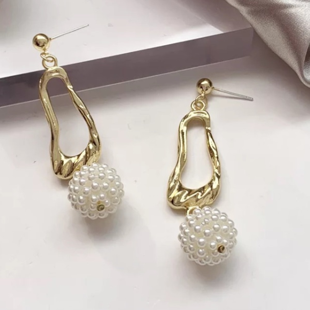 Gold Tone Faux Pearl Earrings